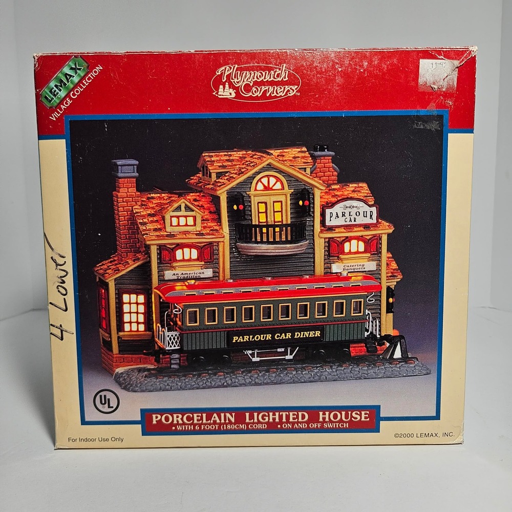 Lemax Plymouth Corners Parlour Car Diner Porcelain Lighted House 2000 Village